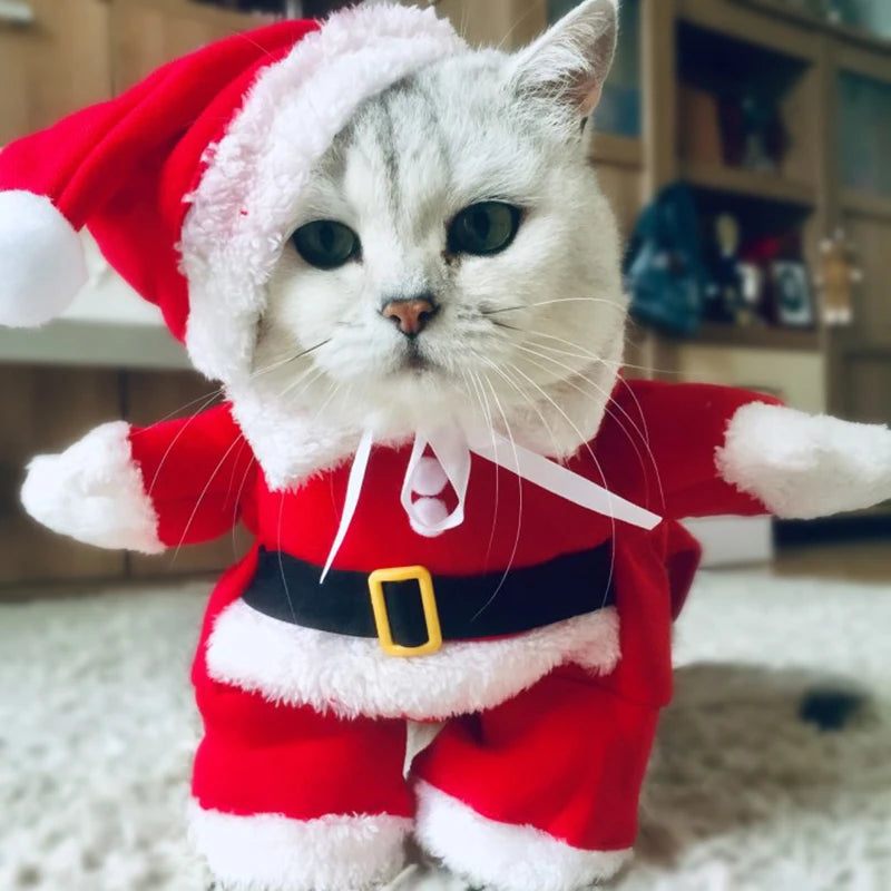 Pet Cat Christmas Clothes Winter Warm Costumes Funny Santa Claus Dressing Up Jackets Kitten Dog Xmas New Year Party Outfits Gift