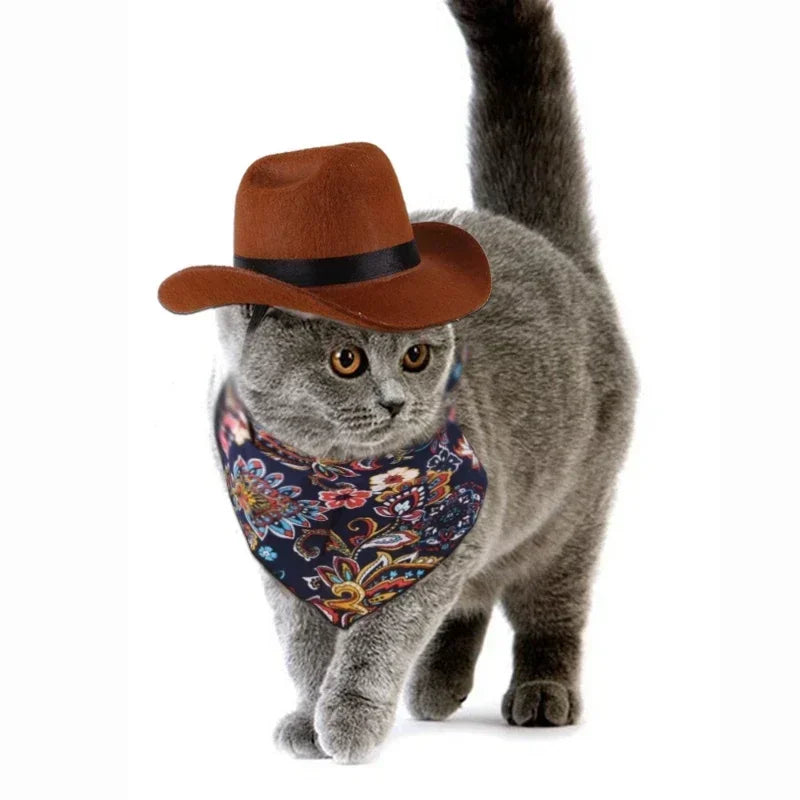 Pet Costume Hat Cosplay Cat Dog Western Cowboy Hat Adjustable Size Pet Accessories High Quality Fabric Minimalist Fashionable