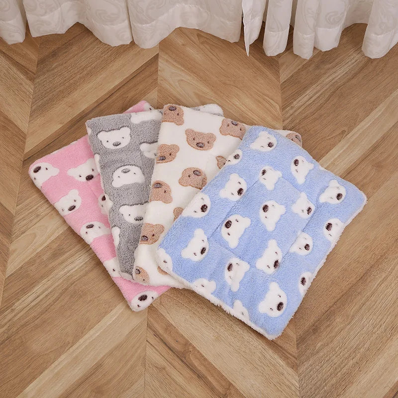 Ultra Soft Plush Cat Bed Mat with Cute Prints Reversible Fleece Dog Crate Kennel Pad Cozy Washable Thickened  for Kitten Puppy