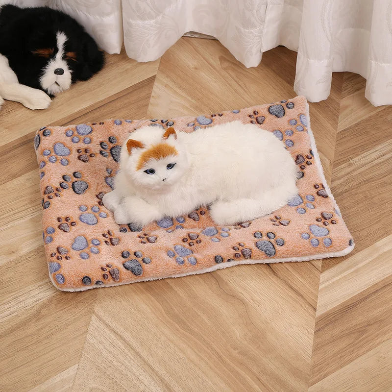 Ultra Soft Plush Cat Bed Mat with Cute Prints Reversible Fleece Dog Crate Kennel Pad Cozy Washable Thickened  for Kitten Puppy