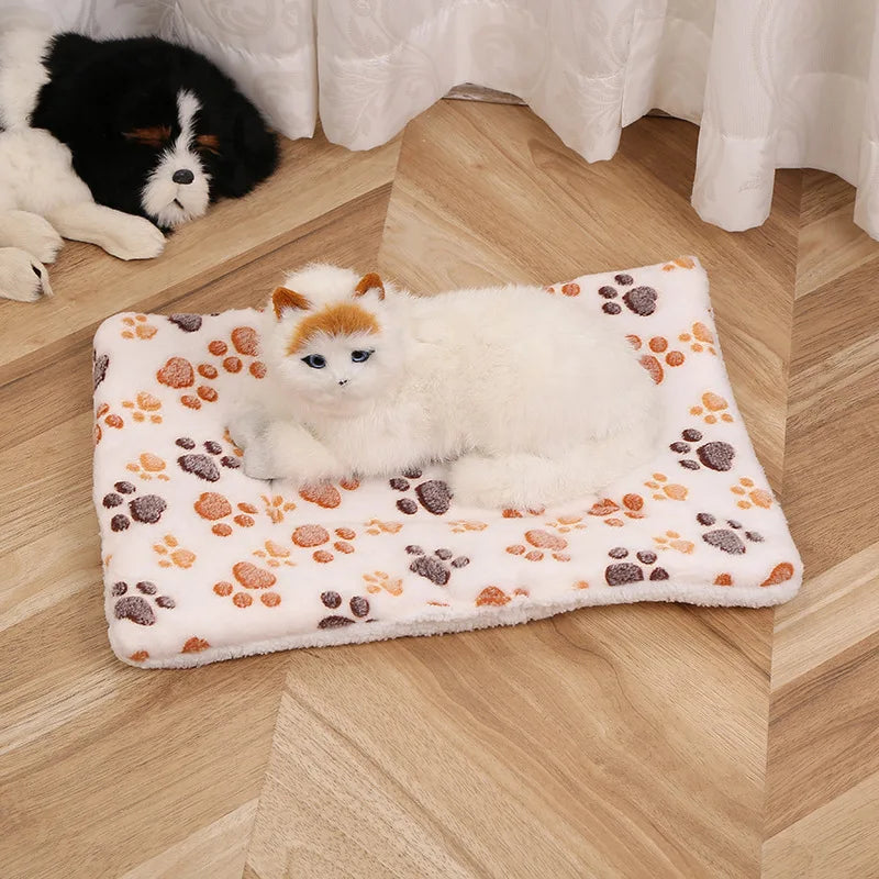 Ultra Soft Plush Cat Bed Mat with Cute Prints Reversible Fleece Dog Crate Kennel Pad Cozy Washable Thickened  for Kitten Puppy