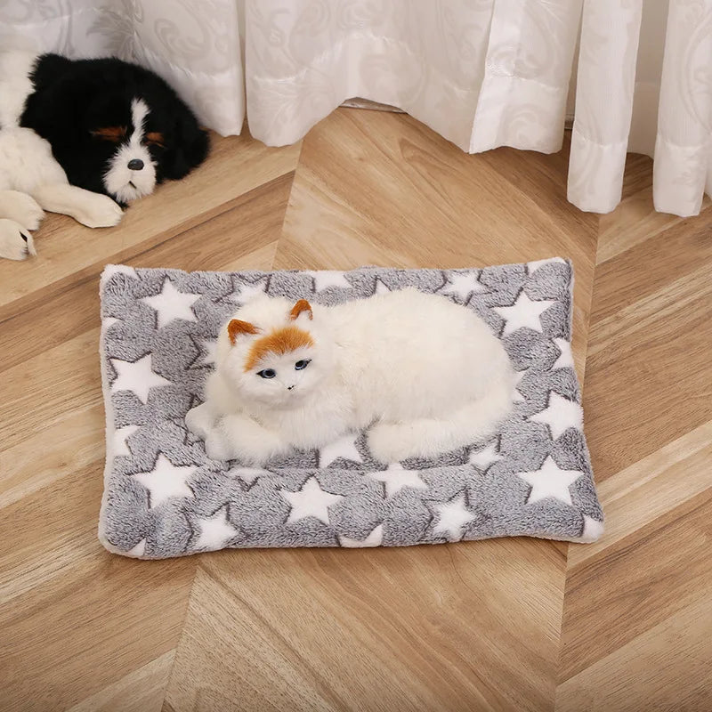 Ultra Soft Plush Cat Bed Mat with Cute Prints Reversible Fleece Dog Crate Kennel Pad Cozy Washable Thickened  for Kitten Puppy