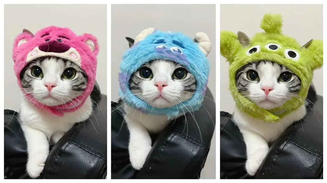 Cat Cute Cartoon Decorative Funny Cat Headwear Cat Dog Hat Headgear Pet Cute Funny Artifact Warm Plush Pet Hat Pet Photo Props