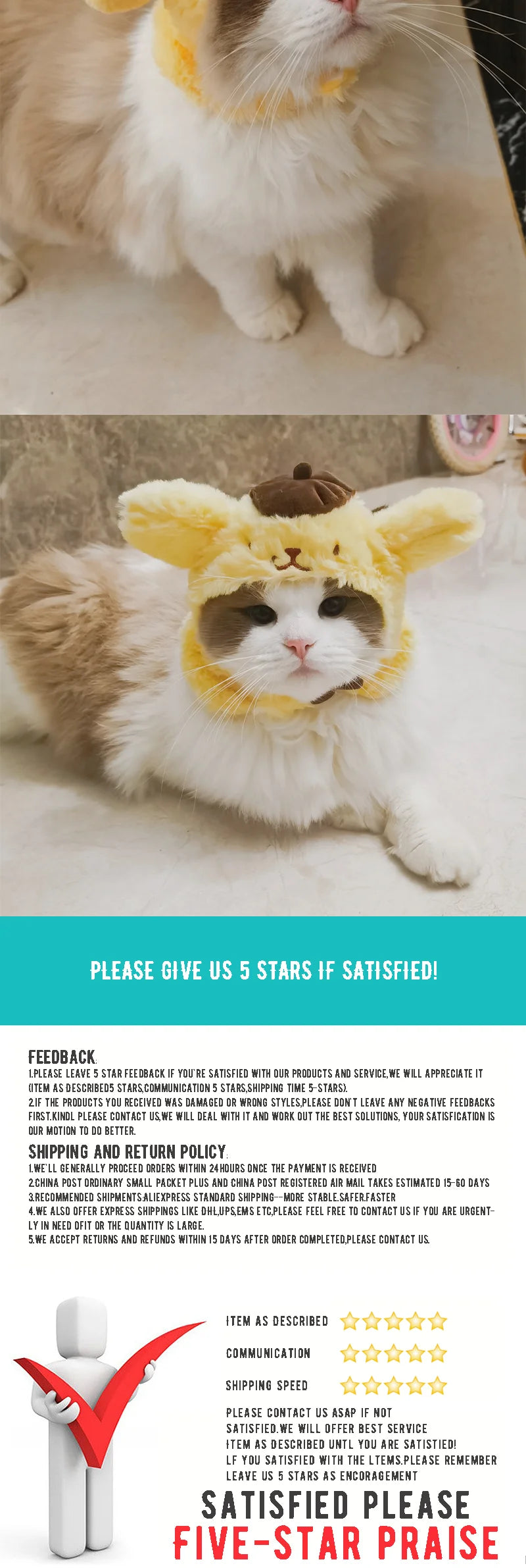 Cat Cute Cartoon Decorative Funny Cat Headwear Cat Dog Hat Headgear Pet Cute Funny Artifact Warm Plush Pet Hat Pet Photo Props