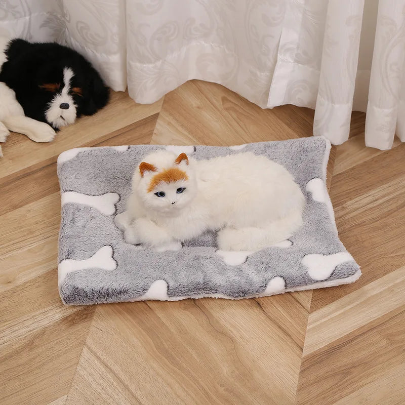 Ultra Soft Plush Cat Bed Mat with Cute Prints Reversible Fleece Dog Crate Kennel Pad Cozy Washable Thickened  for Kitten Puppy